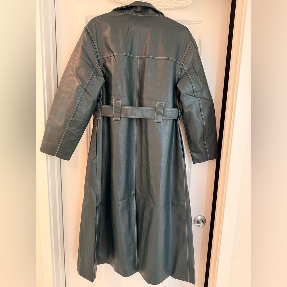 Stine Goya DROPPED SHOULDER HIGH COLLAR COAT - DARK GREEN, size XS - Picture 14 of 16